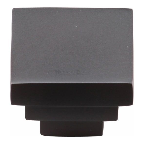 C3672 32-BKMT • 32 x 17 x 25mm • Matt Black • Heritage Brass Square Stepped Cabinet Knob